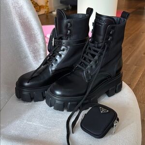 Prada Black Combat Moto Boots with Chunky Sole